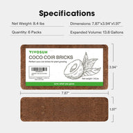 Vivosun coco coir bricks for planting, with dimensions and weight specifications.