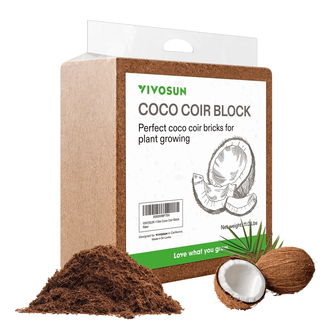 VIVOSUN 11lbs Coco Coir Block for plant growing with coconuts.