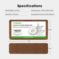Vivosun coco coir bricks: net weight 4.2 lbs, 3 packs, 7.87