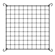 Black grid netting with hooks for plants, on a white background.