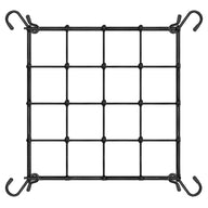 Black elastic trellis netting with 4 hooks, featuring a grid of 16 squares.