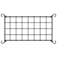 Black elastic trellis netting with 4 hooks for plants, 4x2 grid, 40x20 inches.