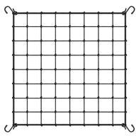 Black elastic trellis netting with 8x8 squares and 4 hooks, for growing plants.