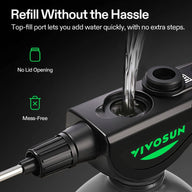Vivosun electric sprayer, top-fill port for mess-free water refills, no lid opening.