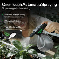 Vivosun electric sprayer misting plants, featuring 2200mAh battery, indicator, and Type-C charging.