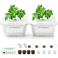 VIVOSUN FlexFeed 4-gallon DWC hydroponic system kit with two plants, accessories, and control box.