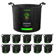 VIVOSUN 10-gallon fabric grow bags, 20-pack, dark gray, with handles and tomato plant logo.