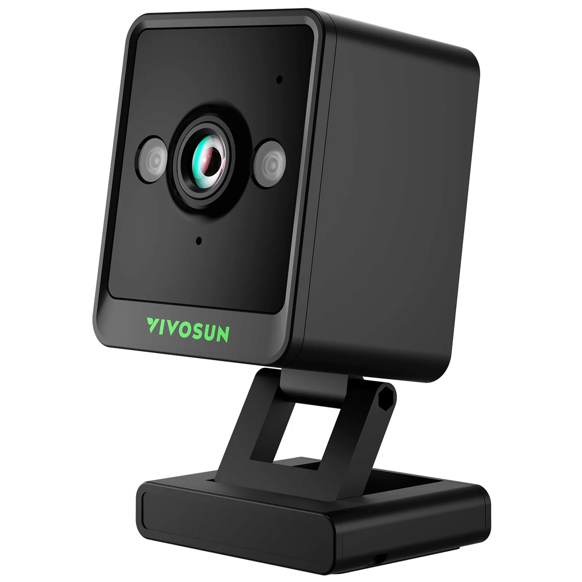 A black VIVOSUN GrowCam C4 security camera with a green logo sits on a black stand.