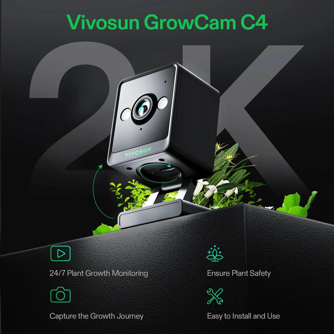 Vivosun GrowCam C4 with 2K resolution, plant growth monitoring, and easy installation.