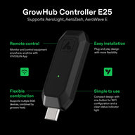 Vivosun GrowHub Controller E25: black USB-C smart controller for AeroLight, AeroZesh, AeroWave E with WiFi app control.