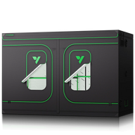 VIVOSUN dark grow tent with green trim and logo, two windows with reflective interior.