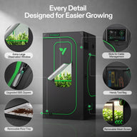 VIVOSUN grow tent with observation window, SBS zippers, tool bag, floor tray, and mesh screen.