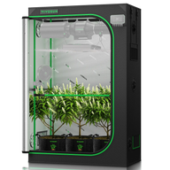 VIVOSUN grow tent interior with plants, fan, and ventilation system.