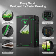 VIVOSUN grow tent with observation window, SBS zippers, tool bag, removable floor tray, and mesh screen.
