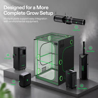 VIVOSUN grow tent setup with inline fan, A/C unit, humidifier, and dehumidifier.