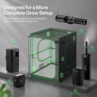 VIVOSUN grow tent setup with inline fan, AC unit, humidifier, dehumidifier, and heater.
