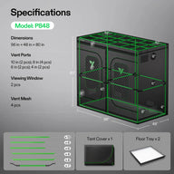 Vivosun Pro P848 grow tent specs: 96