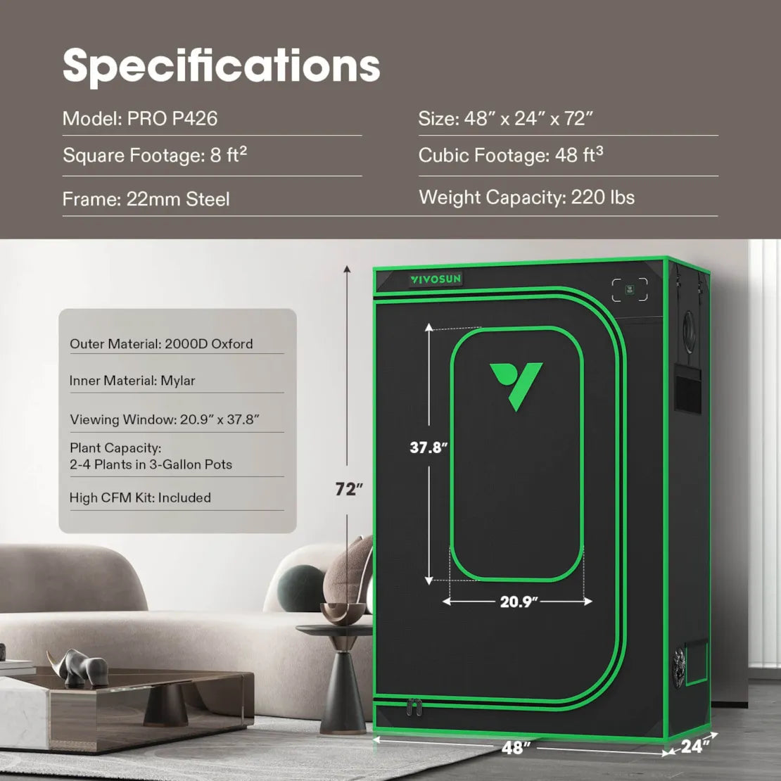 Vivosun Grow Tent Pro P426 | 2' x 4' x 6'