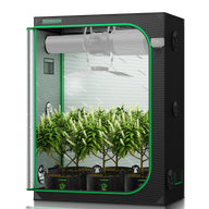 VIVOSUN grow tent with LED light, fan, ducting, and plants inside.