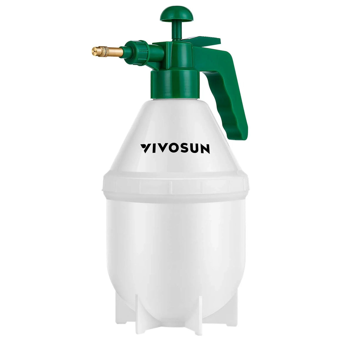 Vivosun handheld garden pump sprayer, white with green pump and handle, brass nozzle.