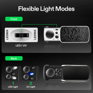 Vivosun Jewelry Loupe Magnifier: Front view shows LED/UV light modes. Back view displays LED and UV light options.