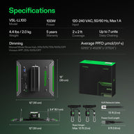Vivosun LumaLight 100W LED grow light: specifications, product views (12x12x2.4