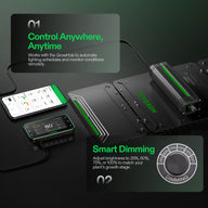 VIVOSUN LumaLight 200W LED grow light system, with phone app, GrowHub controller, and smart dimming knob.