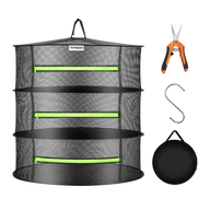 VIVOSUN mesh drying rack with three shelves, pruning shears, S-hook, and compact carrying case.