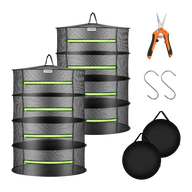 Vivosun 2-pack mesh drying rack with pruning shears, S hooks, and two circular storage bags.