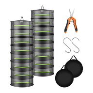 VIVOSUN mesh drying racks with scissors, hooks, and carrying bags.