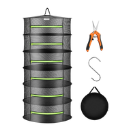 Vivosun 4-tier black mesh drying rack with green zippers, pruning shears, S hook, and carrying bag.
