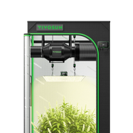 VIVOSUN smart grow tent kit with LED grow light, inline fan, and digital controller, showcasing lush green plants.