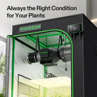 VIVOSUN smart grow tent kit with LED light, inline fan, and control panel showing 80°F and 70% humidity.