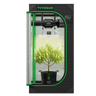 VIVOSUN smart grow tent kit with LED light, fan, and plant in a grow bag.