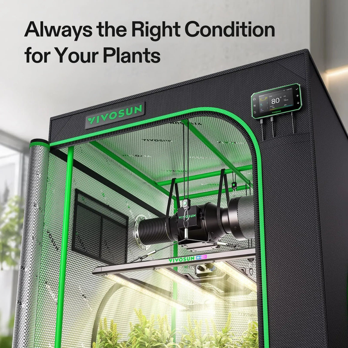 VIVOSUN 3x3 smart grow tent kit with LED light, fan, and timer.