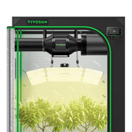 VIVOSUN 4x2 grow tent with LED lights, inline fan, ducting, and temp/humidity monitor.