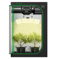 VIVOSUN Smart Grow Tent Kit with LED light, inline fan, and two plants in pots.