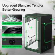 VIVOSUN Smart Grow Tent: features multi-angle diffuse reflection, 1680D three-layer fabric, and expanded ports for devices.