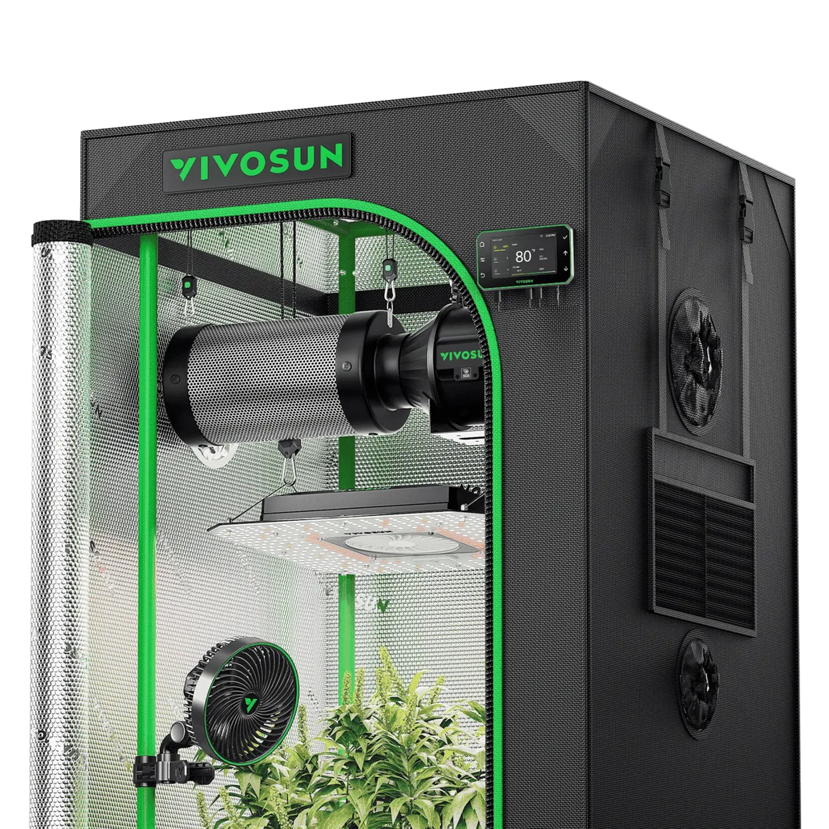 VIVOSUN Smart Grow Tent Kit with LED light, fan, and controller.