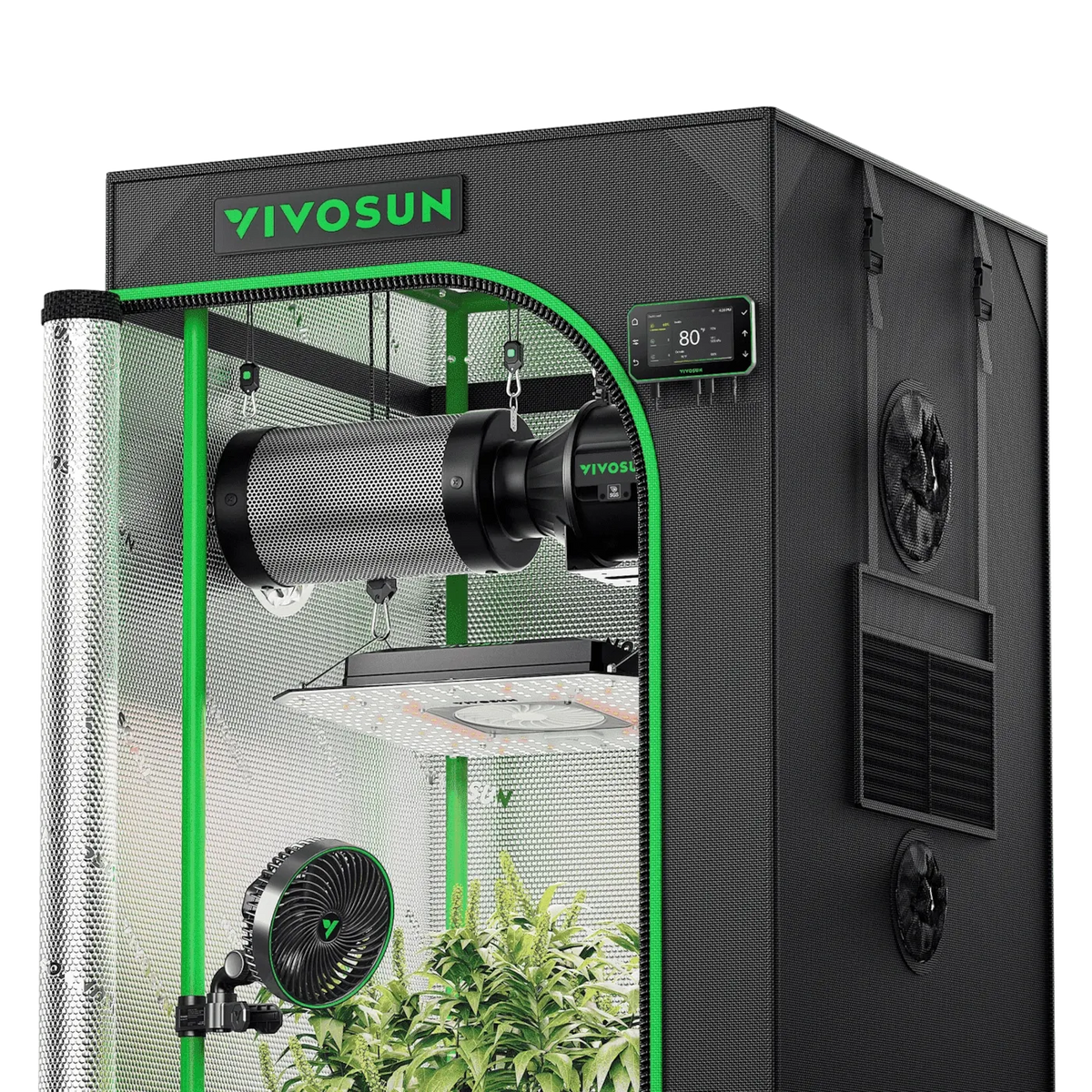 VIVOSUN Smart Grow Tent Kit with LED light, fan, and controller.