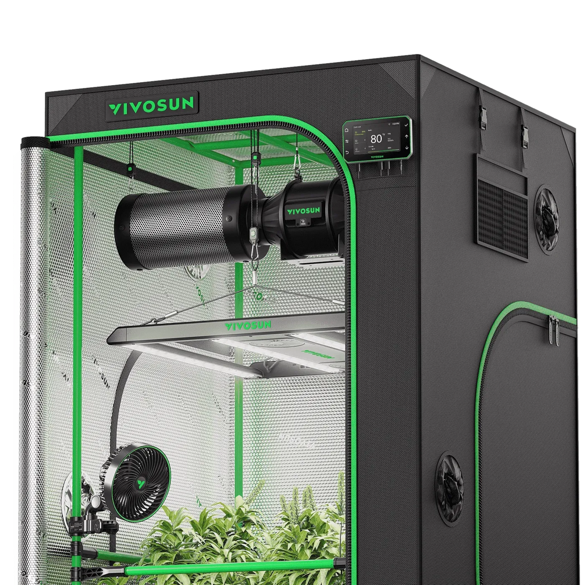 VIVOSUN 3x3 Smart Grow Tent Kit Pro with LED light, fan, and inline fan.