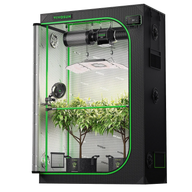 Vivosun smart grow tent with LED light, fan, filter, and plants.