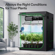 VIVOSUN Smart Grow Tent Kit with LED lights, fans, and filtration system. Plants inside the tent.