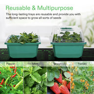 VIVOSUN seed starter kit with green trays, plants, and images of peppers, mint, strawberries, and tomatoes.