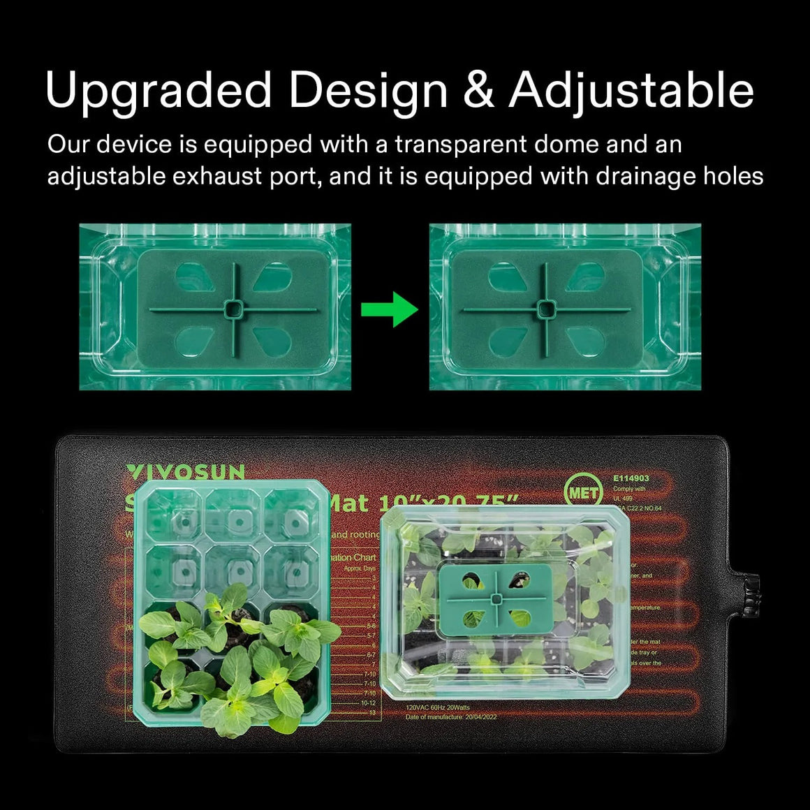 Vivosun seed starter tray with humidity dome and heat mat.