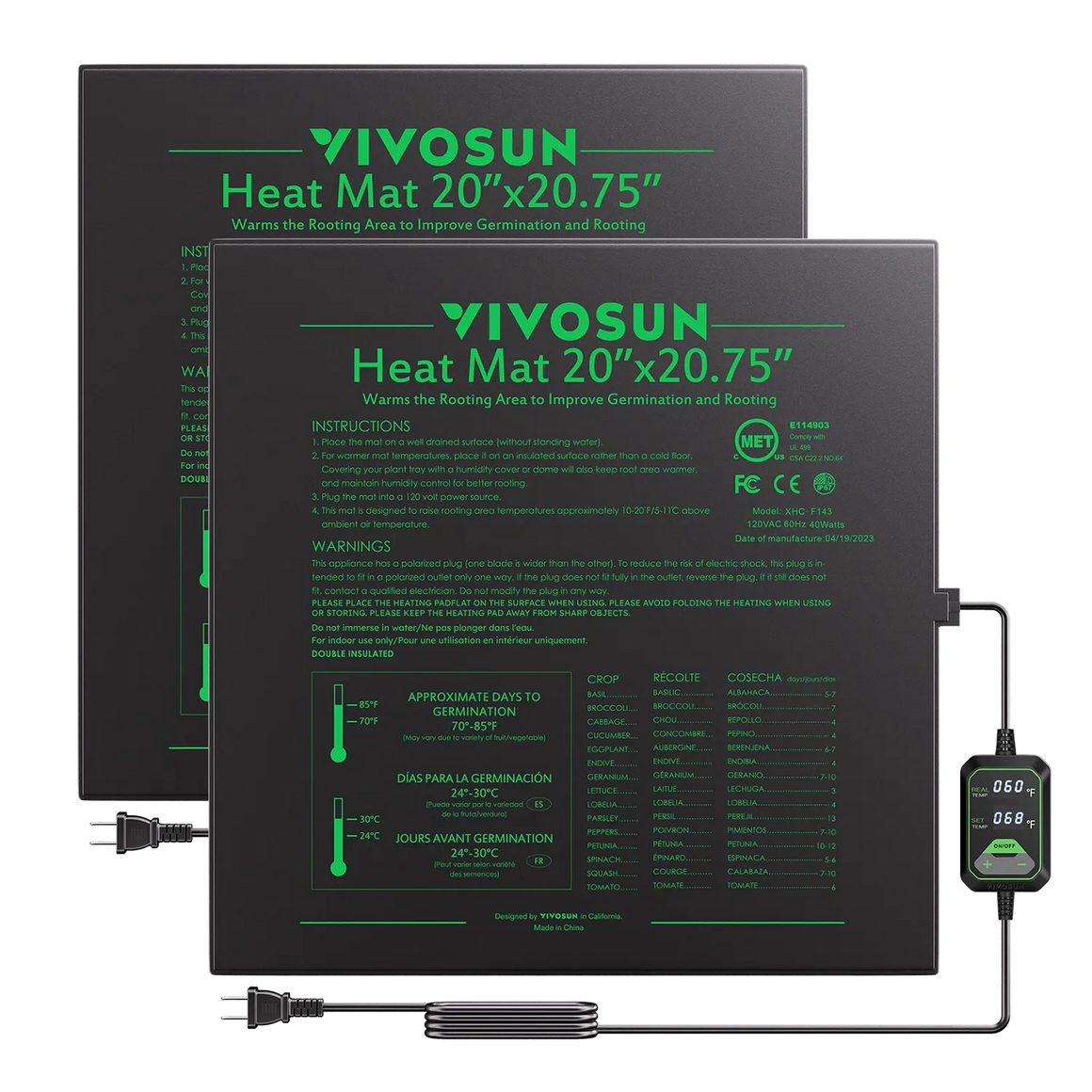 Vivosun seedling heat mat 20x20.75 with digital thermostat for seed germination.