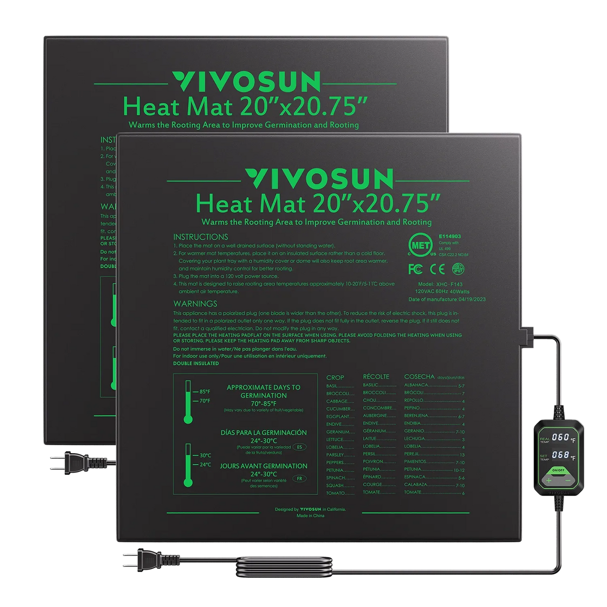 Vivosun seedling heat mat 20x20.75 with digital thermostat for seed germination.