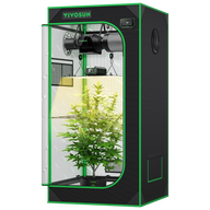 Vivosun Smart Grow Tent Kit with open door revealing a cannabis plant, LED grow light, and exhaust system.