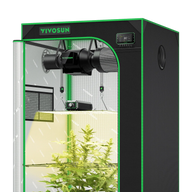 Vivosun Smart Grow Tent Kit for indoor plants, featuring LED grow light, inline fan, and climate control display.
