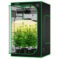Vivosun 4x4 Smart Grow Tent Kit with flowering plants, full spectrum LED light, inline fan, and digital controller.